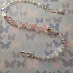 #81, Living Pink made with Selenite, glass beads, sterling silver spacers